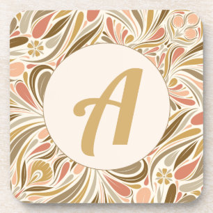 Posavasos Impresión de Boho colorida con monograma retro