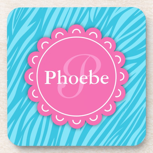 Posavasos Impresión de cebra azul en un monograma de flor ro (Frente)