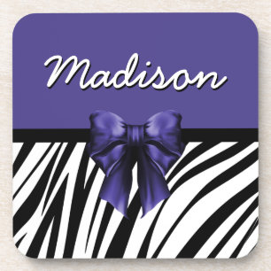 Posavasos Impresión de cebra de cinta negra y púrpura