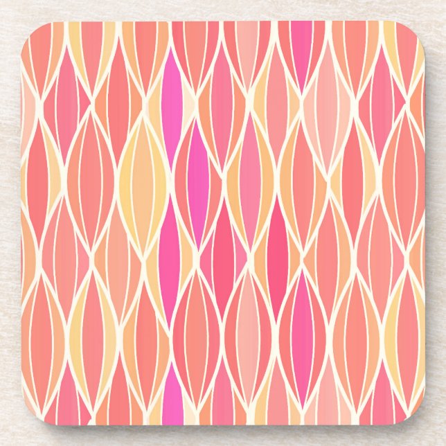 Posavasos Impresión de cinta de medio siglo - rosa, coral y  (Frente)