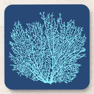 Posavasos Impresión de coral de ventilador, agua en azul de