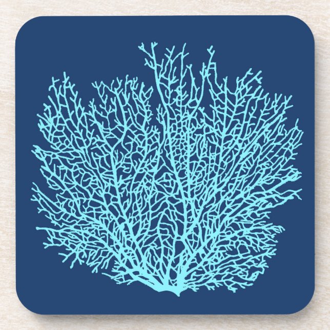 Posavasos Impresión de coral de ventilador, agua en azul de  (Frente)