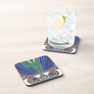 Posavasos Impresión de diseño de arte decorativo negro azul