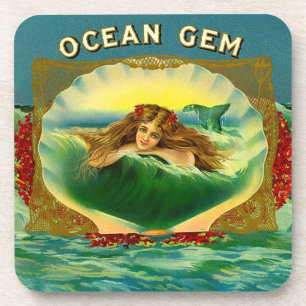 Posavasos Impresión de etiqueta de cigarro de sirena oceán