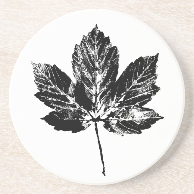Posavasos Impresión de hojas de arce en blanco y negro (Frente)