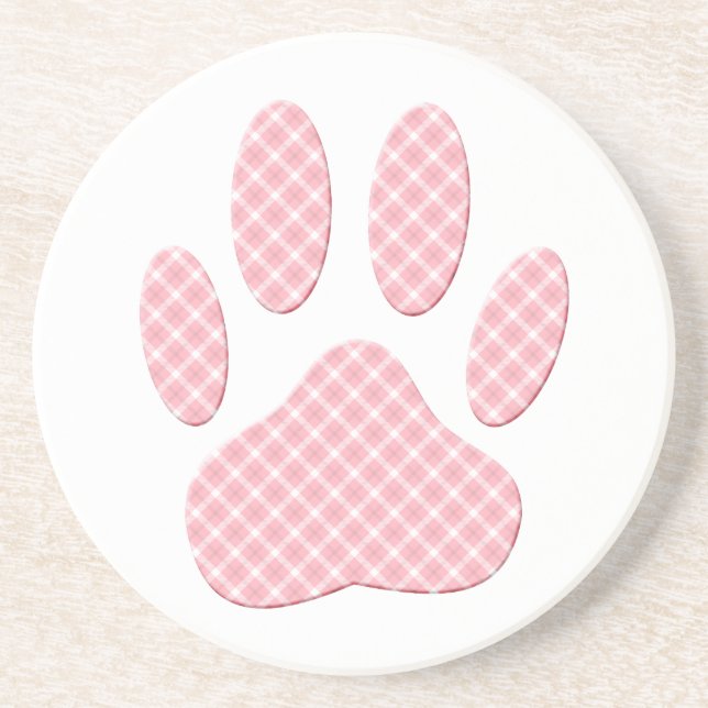 Posavasos Impresión De Hojas De Perro De Tartán Rosadas Y Bl (Frente)