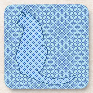 Posavasos Impresión de kimono azul para gato japonés
