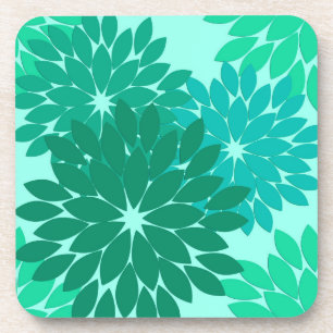 Posavasos Impresión de kimono floral moderna, turquesa, Verd