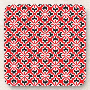 Posavasos Impresión de kimono floral, rojo, negro y blanco