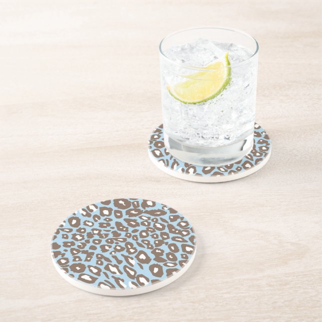 Posavasos Impresión de leopardo azul y blanco (Lado)