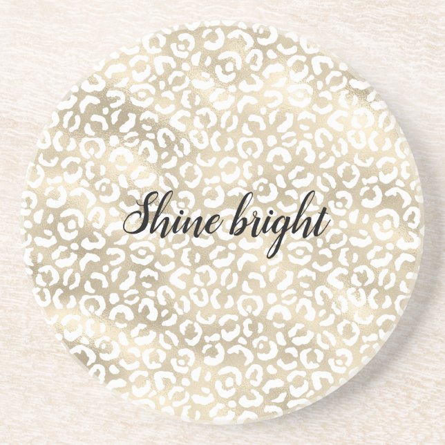 Posavasos Impresión de Leopardo Blanco Glam Gold (Frente)