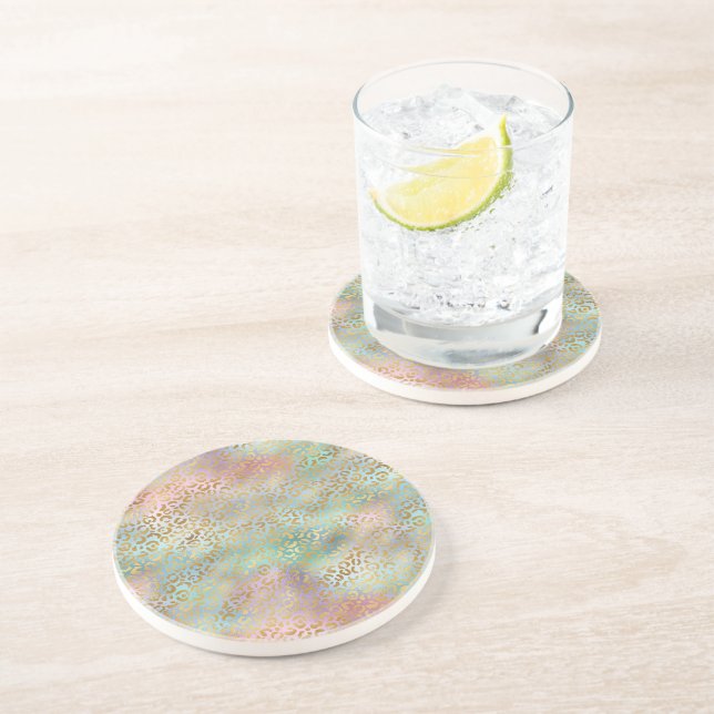 Posavasos Impresión de leopardo de oro rosa Aqua Mint (Lado)