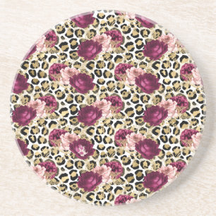 Posavasos Impresión de Leopardo Floral Rosa Girona Gold