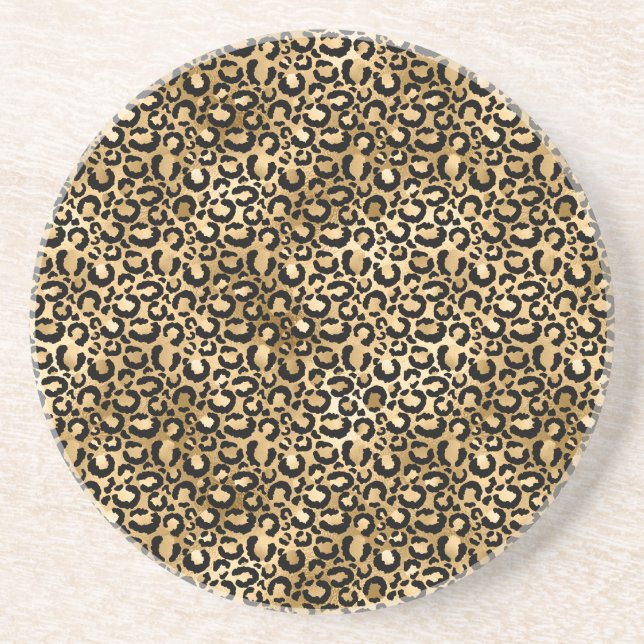 Posavasos Impresión de Leopardo Negro de Glam de Oro (Frente)