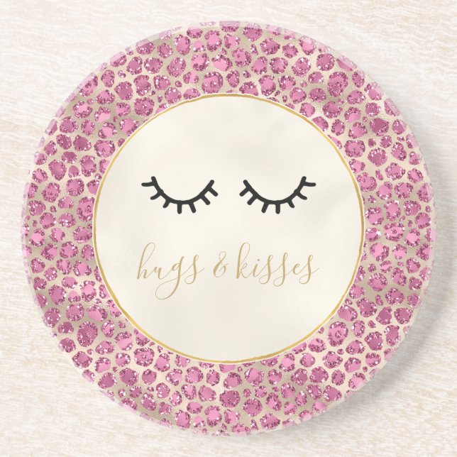 Posavasos Impresión de Leopardo Rosa de Oro Girly Black Eyel (Frente)