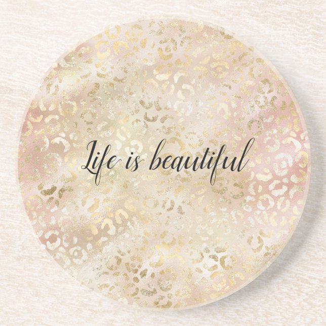 Posavasos Impresión de leopardo rosa Rosa de oro (Frente)