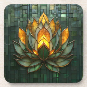 Posavasos Impresión de mosaico verde de oro de Art Deco