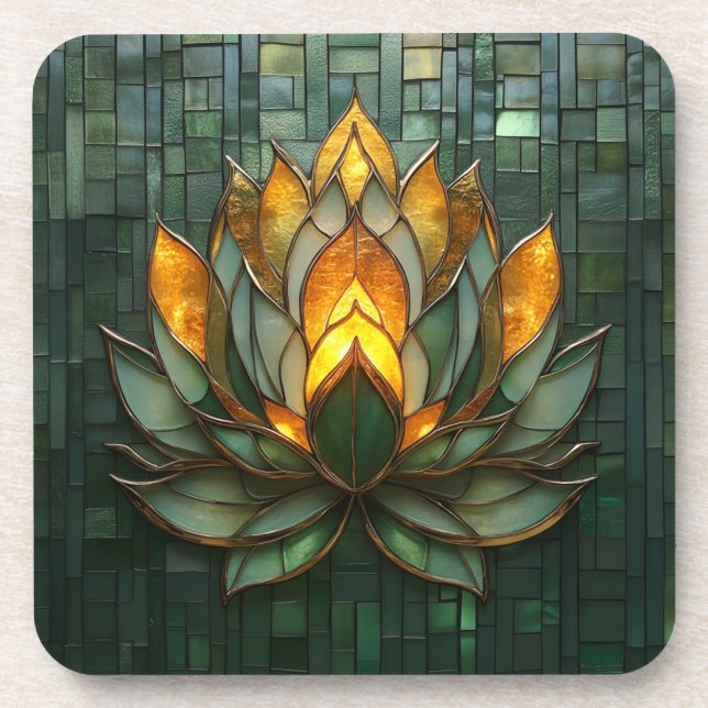 Posavasos Impresión de mosaico verde de oro de Art Deco (Frente)