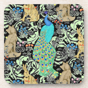 Posavasos Impresión de pavo real de estilo Art Nouveau, turq