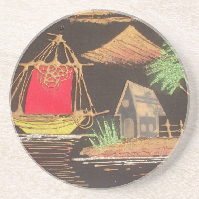 Posavasos Impresión de pintura de aceites en el paisaje del 