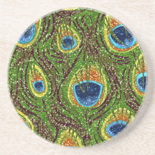 Posavasos Impresión de plumas de pavo real colorido RAB Rock