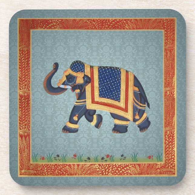 Posavasos Impresión del elefante del oro del gris azul del (Frente)