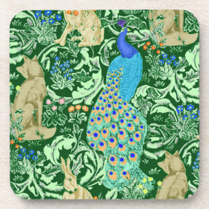 Posavasos Impresión del pavo real de Nouveau del arte, azul