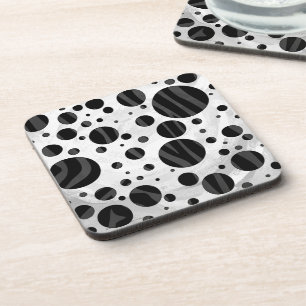 Posavasos Impresión en negro y gris de punto de polka cebra