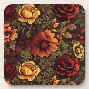 Posavasos Impresión floral vintage en color de roya