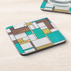 Posavasos Impresión marrón amarillo cian Mondrian
