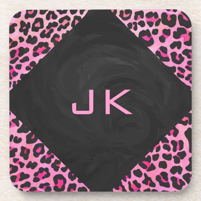Posavasos Impresión monográfica de leopardo negro y rosa cal (Frente)