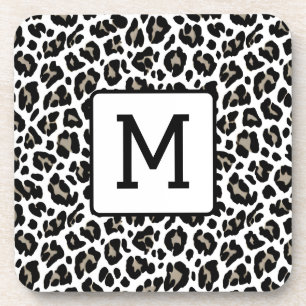 Posavasos Impresión monogramada de leopardo negro y blanco