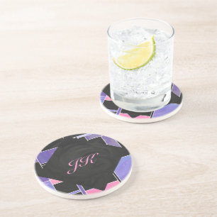 Posavasos Impresión negra mondriana morada rosada