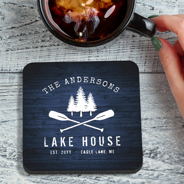 Posavasos Impresión Rustic Lake House Boat Oars Trees Blue W (Subido por el creador)