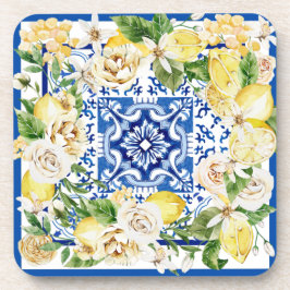 Posavasos Impresión veraniega de limón mediterráneo y flores