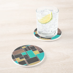 Posavasos Impresión Verde azulada marrón morena mondriana