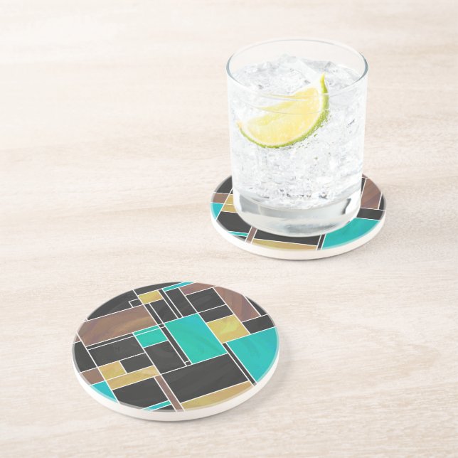 Posavasos Impresión Verde azulada marrón morena mondriana (Lado)