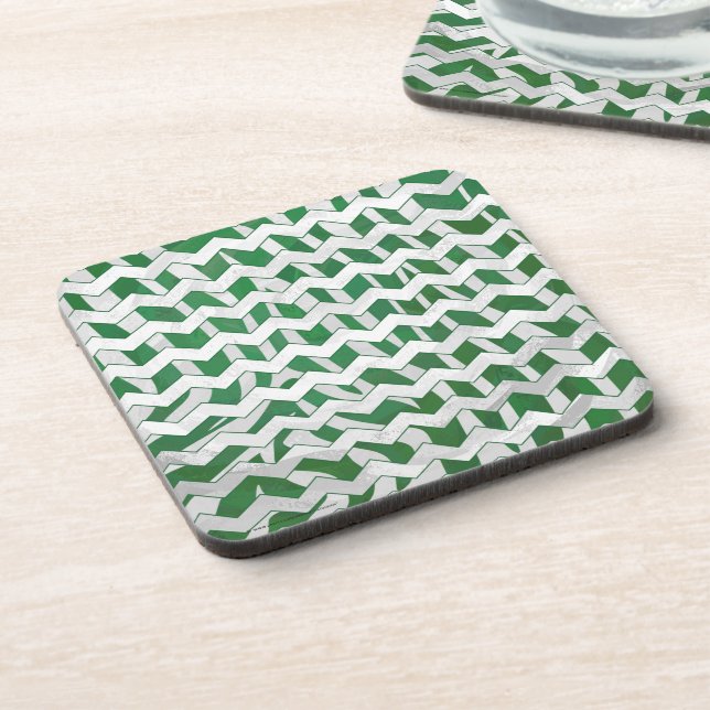 Posavasos Impresión verde y blanca de cebra de chevron (Lado Izquierdo)