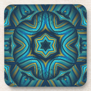 Posavasos Impresionante arte de mandala abstracto azul y ama
