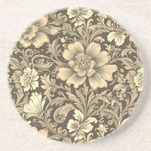 Posavasos Impresionante patrón floral sepia vintage