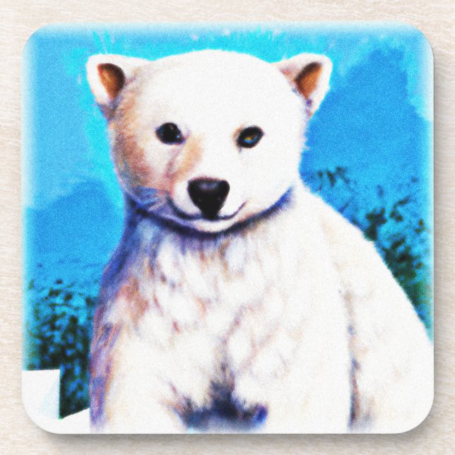 Posavasos Impresionante pintura de un cubo de oso polar. ¡Ha (Frente)