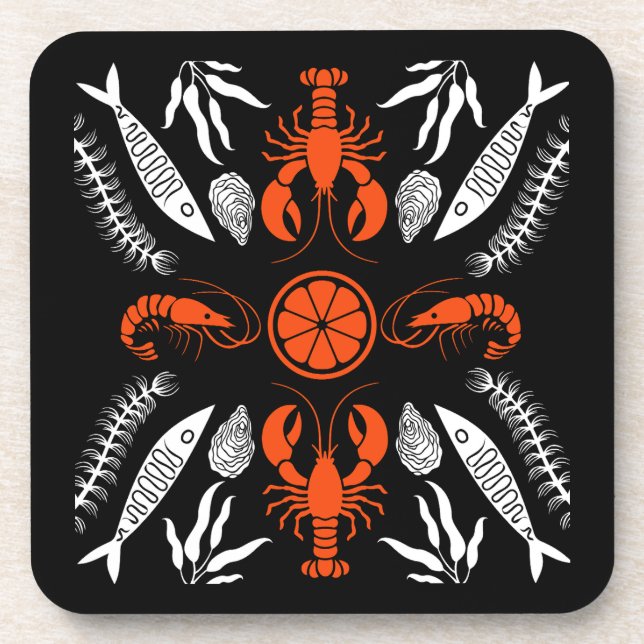 Posavasos Impresiones de estilo Art Deco de marisco (Frente)