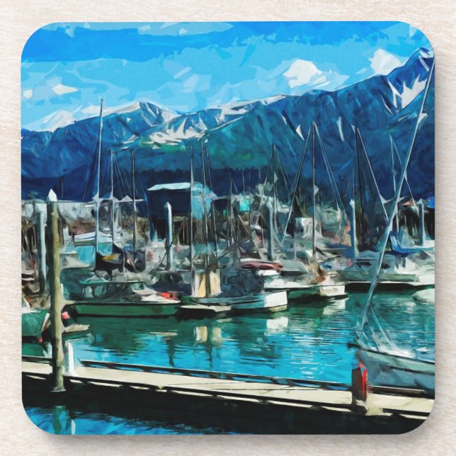 Posavasos Impresionismo abstracto de Seward Harbour Alaska (Frente)