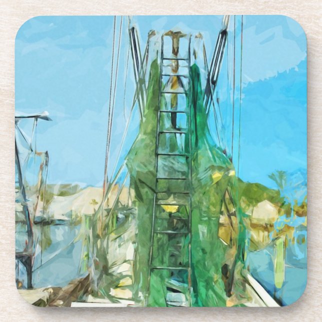 Posavasos Impresionismo abstracto en barco camaronero (Frente)