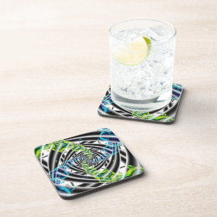 Posavasos Incompleto Arte fractal azul y verde
