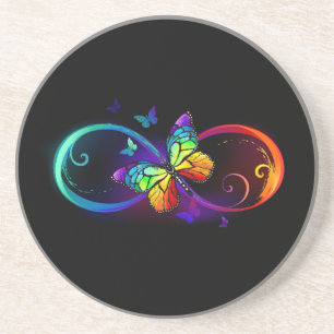 Posavasos Infinidad vibrante con mariposa arco iris sobre ne