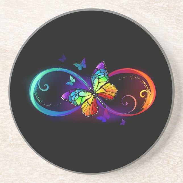 Posavasos Infinidad vibrante con mariposa arco iris sobre ne (Frente)
