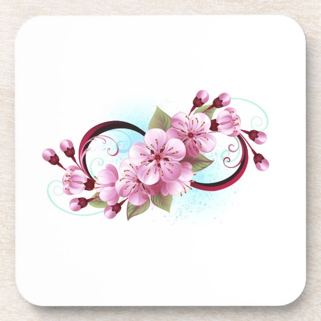 Posavasos Infinito con flores de cerezo en flor (Frente)