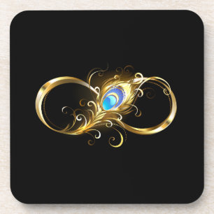 Posavasos Infinito con la pluma de pavo real dorado