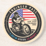 Posavasos Ingeniero Pass Colorado Motorcycle<br><div class="desc">Ingeniero Pass hecho en un emblema vintage de estilo angustiado. Se trata de un recorrido panorámico famoso en Colorado y las montañas de San Juan.</div>